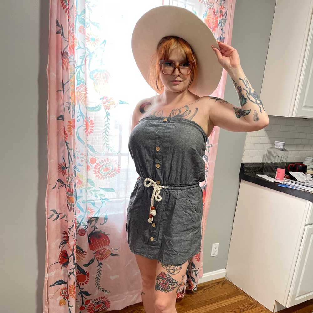 Gray Strapless Button-Down Dress - image 2